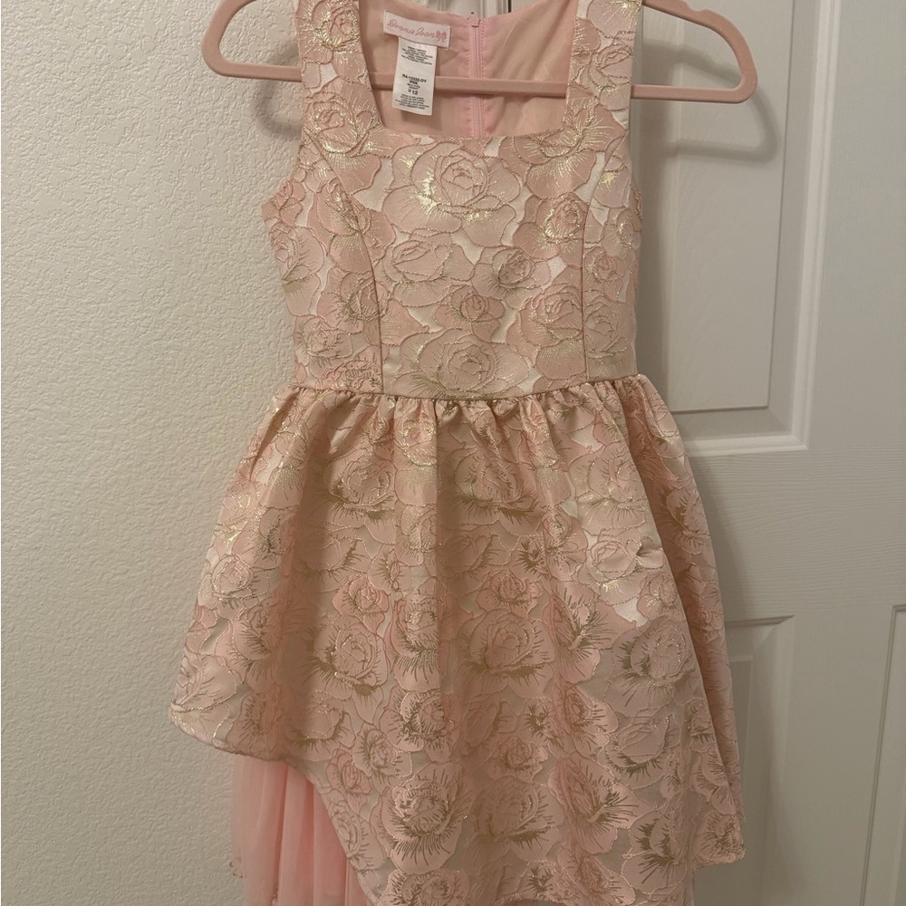 Bonnie Jean Pink Dress with Gold Floral Lace
